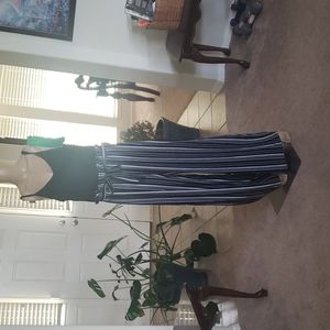 No Comment xl jersey knit spaghettistrap striped jumpsuit ruffle empire